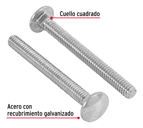 Tornillo Tipo Coche 1/4 X 2.5´ Redondo Metal Auto 50pz 44716