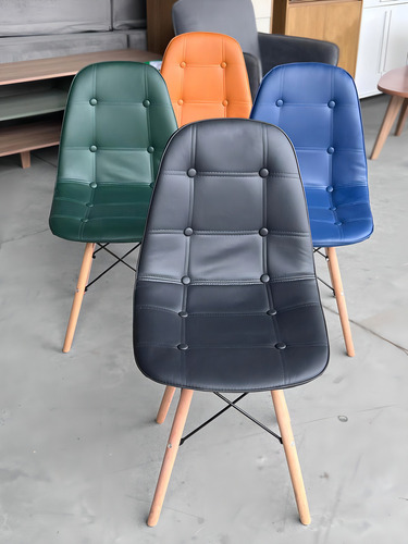 Kit 4 Cadeiras Estofada Eames Botonê Couro Sintetico Estrutura Da Cadeira Verde-musgo