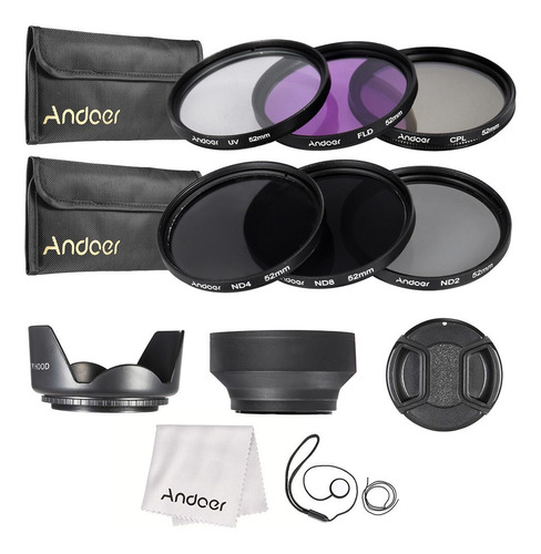 Andoer 52mm Kit De Filtro De Lente Uv+cpl+fld+nd (nd2 Nd4 Nd