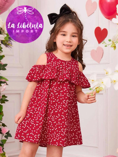 Hermoso Vestido Estampado De Corazones Para Niñas Shein