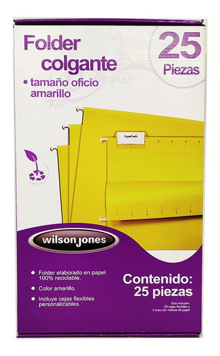 Folder Colgante Wilson Jones Amarillo T/oficio 25 Pzs