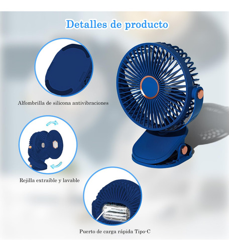 Ventilador Portátil Recargable, 6 Velocidades De Viento Y