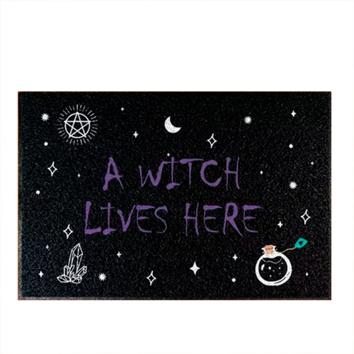 Tapete Capacho - A Witch Lives Here Bruxa Vive Aqui Comprimento 60 cm Cor Preto Desenho do tecido C447 Largura 40 cm