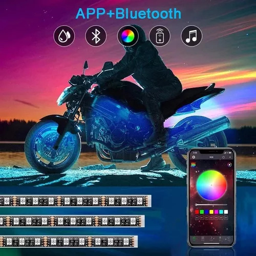 Kit Luz De Moto Tira Led Rock Light 12 En 1 Rgb App Control
