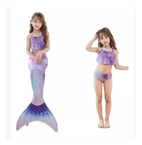 Traje De Baño Niña Sirena Conjunto De Tres Piezas Con Cola