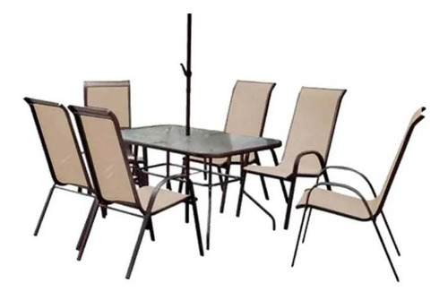 Comedor Para Exterior. Mesa Con 6 Sillas. Color Chocolate. (Usado)