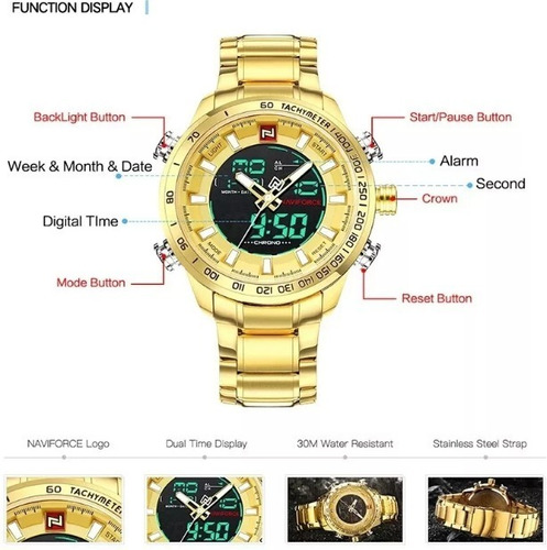 Relógio Naviforce Dourado Analógico Original Com Caixa Luxo