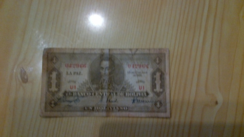 Billete De Un Boliviano Peso Ley 1928