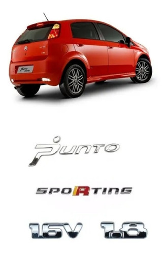 Kit Emblema Nome Punto + Sporting + 16v + 1.8 Cromado