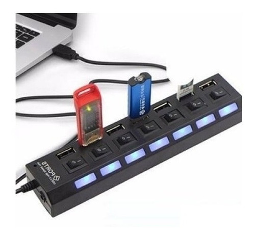 Hub Usb A  7 Puertos Usb 2.0 Hembra Skyway Con Switch Y Led