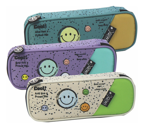 Cartuchera Canopla 1 Cierre Smile Con Organizador Qiwi Color Caw119 Violeta Turquesa