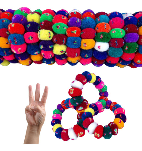 3 Coleros Norteño Andino: Pompón De Lana Peruana P/ Regalar Multicolor Pompón