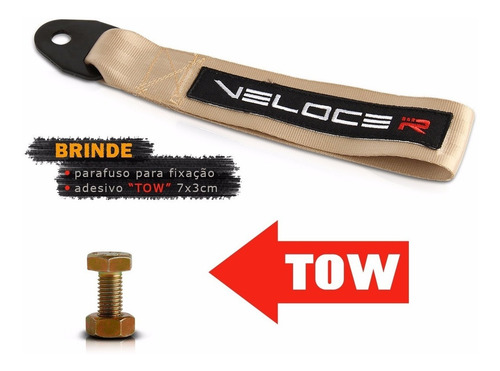 Cinta Reboque Engate Bege + Adesivo Parafuso Tow Strap Hook