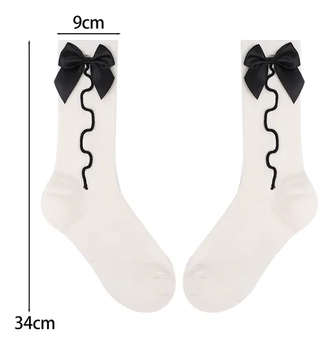 Calcetines De Algodón Con Lazo, Calcetines Medios Dulces, Ca