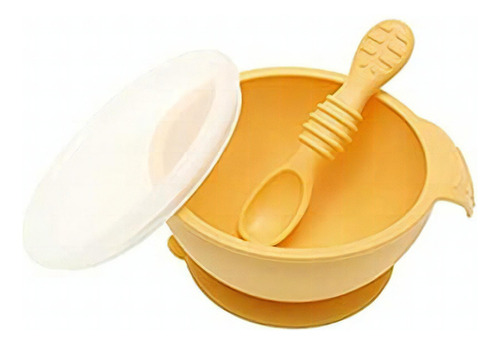 Bumkins Suction Silicone Baby Feeding Set, Bowl, Lid, Spoon, Color Tangerine