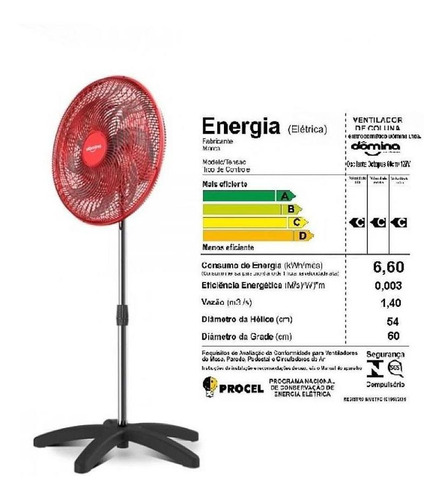 Imagem 2 de 3 de Ventilador Domina Neo Coluna 50cm Vermelho 220 W