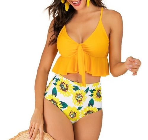 Bikini Tiro Alto Top Ruffle Colores