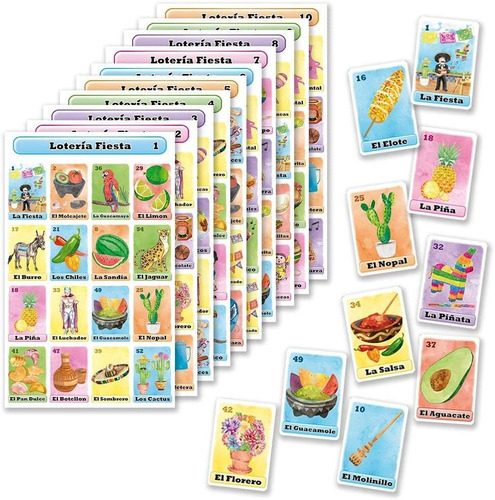 Loteria Fiesta Mexicana Con 10 Tablas Y 54 Barajas