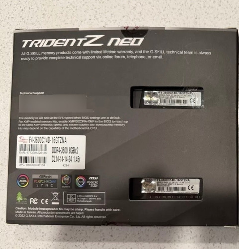Ram Ddr4 Gskill 3600 Cl14 14 14 34 16 Gb (2x8gb) Entusiastas (Usado)