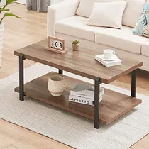 Comprar Mesa De Centro Con Estante De Madera Y Metal Color Marrón.
