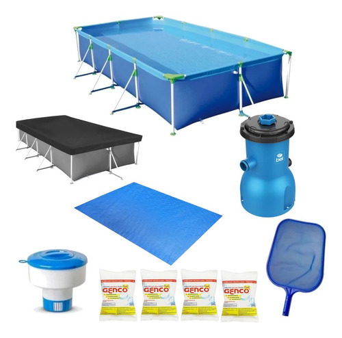 Kit Piscina 5000l +capa +forro +filtro 110v +clorador +cloro