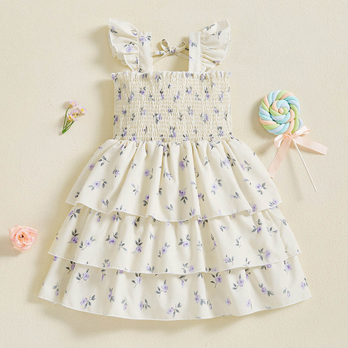 Vestido Infantil Fofo, Flor, Sem Mangas, Elástico, Em Camada