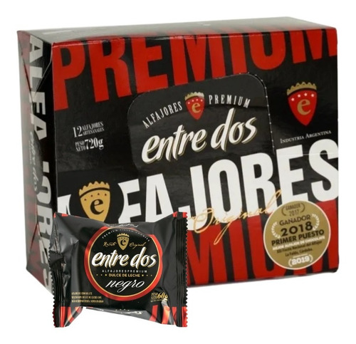 Imagen 2 de 8 de Alfajor Premium Entre Dos - Caja X12 Ud Chocolate Negro