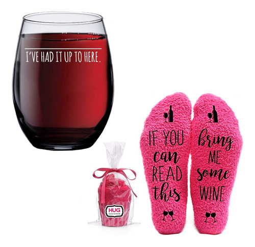 Calcetine Copa Vino Tallo 15 Onza Bring Me Wine Fuzzy Pink