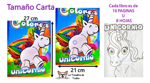 15 Libros Para Colorear Unicornio, 16 Paginas Tamaño Carta