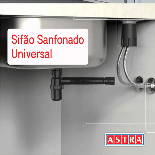 Sifão Sanfonado Universal Preto Com Copo 49 Cm Astra Kit 2
