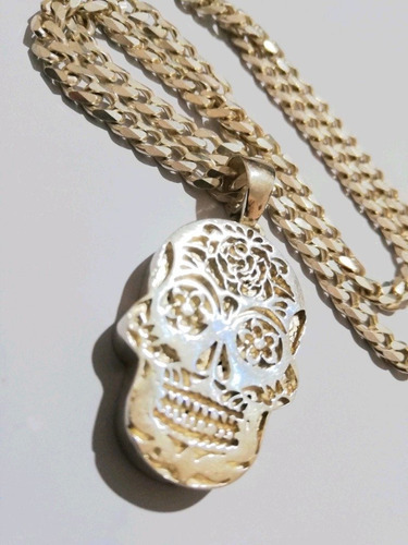 Dije Colgante Medallon Calavera Mexicana Plata 925  