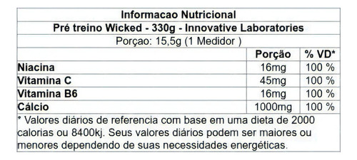 Polvo Wicked Innovative Pre Workout Imported Pre Workout de 330 g