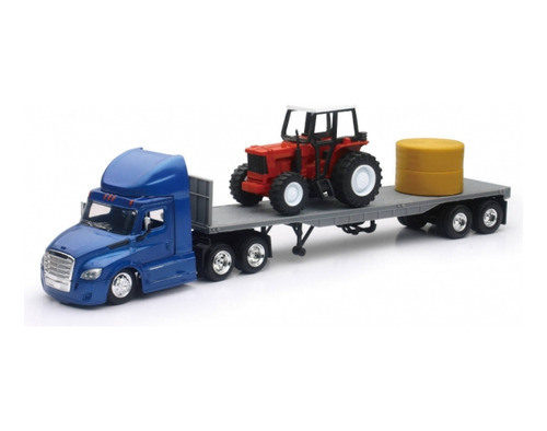 Newray 16083 1:43 Freightliner Cascadia Flatbed W Farm