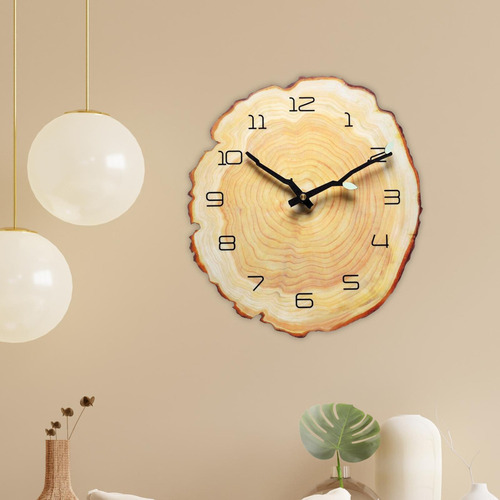 Reloj De Pared Rústico Tronco De Árbol Con Números