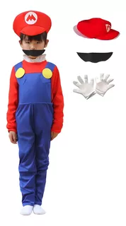 Disfraz De Mario Bros Con Guantes Cosplay Para Niños Y Niñas