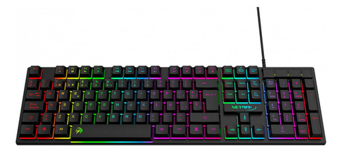Teclado Gamer Retroiluminado Rgb Cable Usb Netmak Nm-x408 Negro Inglés Us