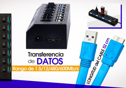 Imagen 6 de 10 de Hub Usb 3.0 Multiplicador 7 Teclas Led 5 Gbps + Fuente 5v