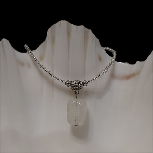 Csu1610 Collar Corto Dije Piedra Cuarzo Blanco