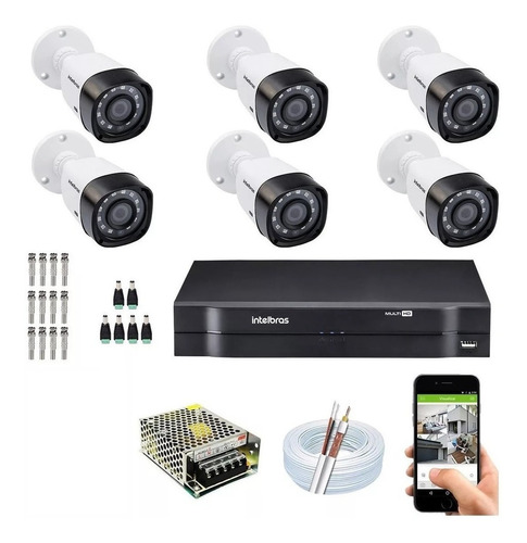 Kit Cftv 6 Câmeras Multi Hd 720p Dvr 8 Canais Intelbras 1108