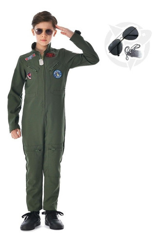 Boys Pilot Costume Top Gun Uniform Jumpsuit