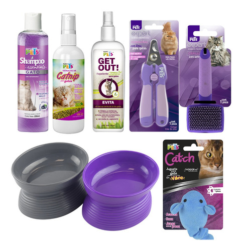 Kit Para Gato (catnip/juguete/repelente/cepillo/plato/corta)