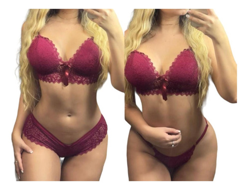 Conjunto Lenceria En Encaje Sexy Brassier  Tanga  Cachetero