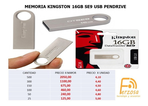 Imagen 1 de 1 de Memoria Kingston 16gb Se9 Usb Pendrive X Mayor Desde $4,10