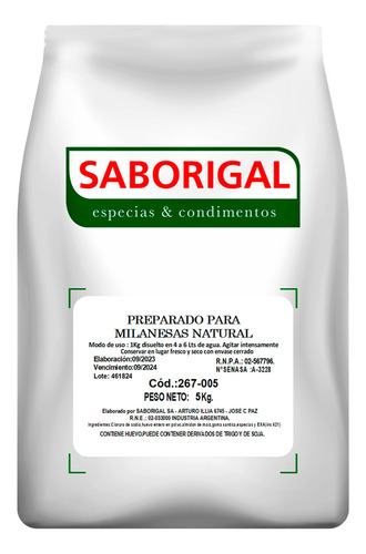 Condimento Para Milanesas Natural X 5 Kg Saborigal