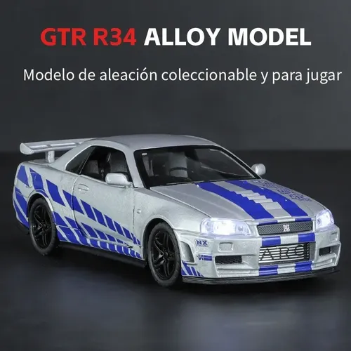 ミニカー SKYLINE R34 GTR 1:32 Skyline Gtr R34 Diecast Car Model Open Doors | Frete grátis