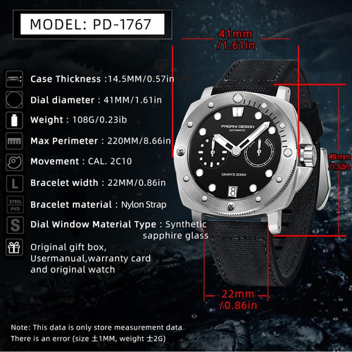 Pagani Design Reloj Para Hombre Cristal Automático Caja De