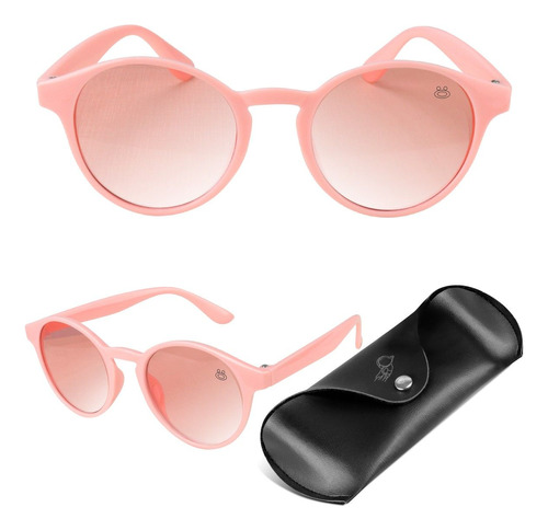 Oculos Sol Vintage Rosa Infantil Proteção Uv + Case Menina
