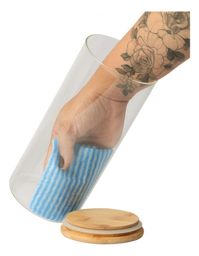 Jogo 4 Potes Hermético Redondo Vidro Tampa Bambu Mimo Style Cor Transparente
