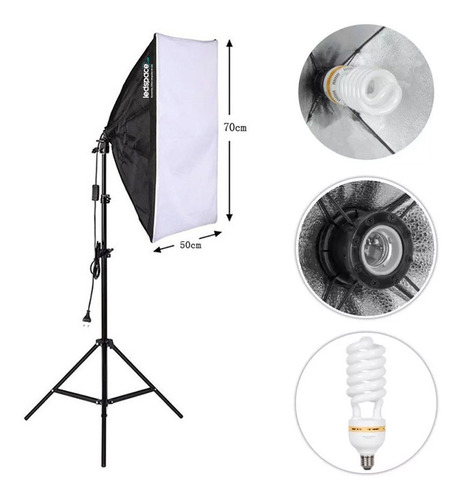 Kit Estúdio: Tripé Iluminação + Softbox 50x70 + Lâmpada 150w