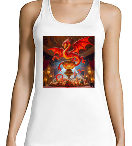 Musculosa Mujer Dragon Rojo En Noche Estrellada Arabia